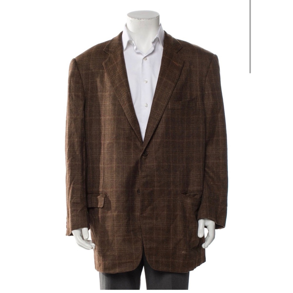 Ermenegildo Zegna Saks Fifth Avenue Brown Cashmere Plaid Sport Coat Blazer 48R